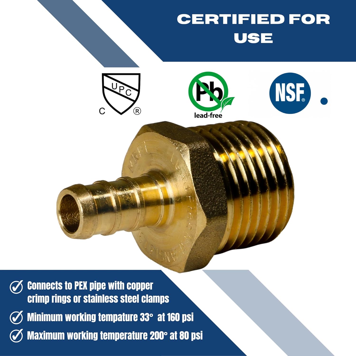 Pex Barb Crimp Male NPT Adapter Measuring Barb Crimp Pex  3/8" X 1/2" MALE NPT ADAPTER Specifically Barb Crimp Pex Male NPT Adapter