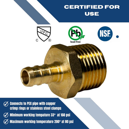 Pex Barb Crimp Male NPT Adapter Measuring Barb Crimp Pex  3/8" X 1/2" MALE NPT ADAPTER Specifically Barb Crimp Pex Male NPT Adapter