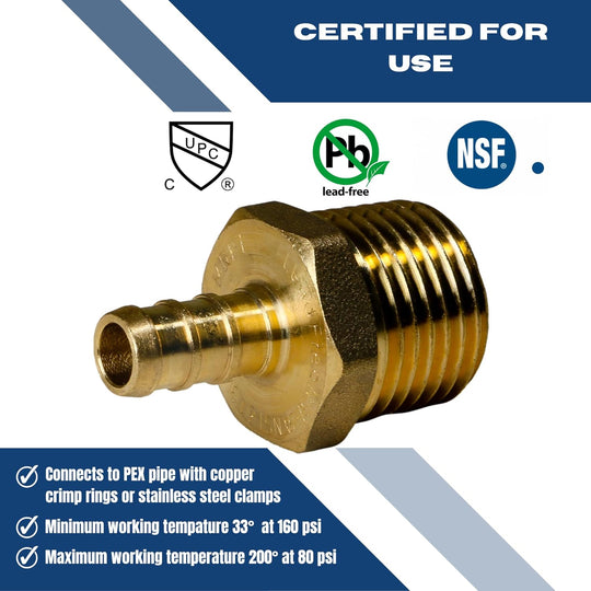 3/8 Inch PEX-B Barb Crimp X 1/2 Inch MALE NPT ADAPTER