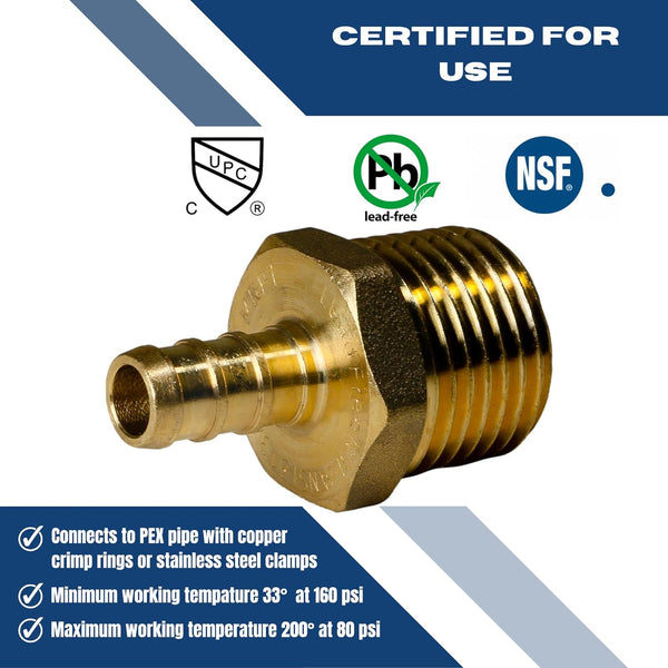 3/8 Inch PEX-B Barb Crimp X 1/2 Inch MALE NPT ADAPTER