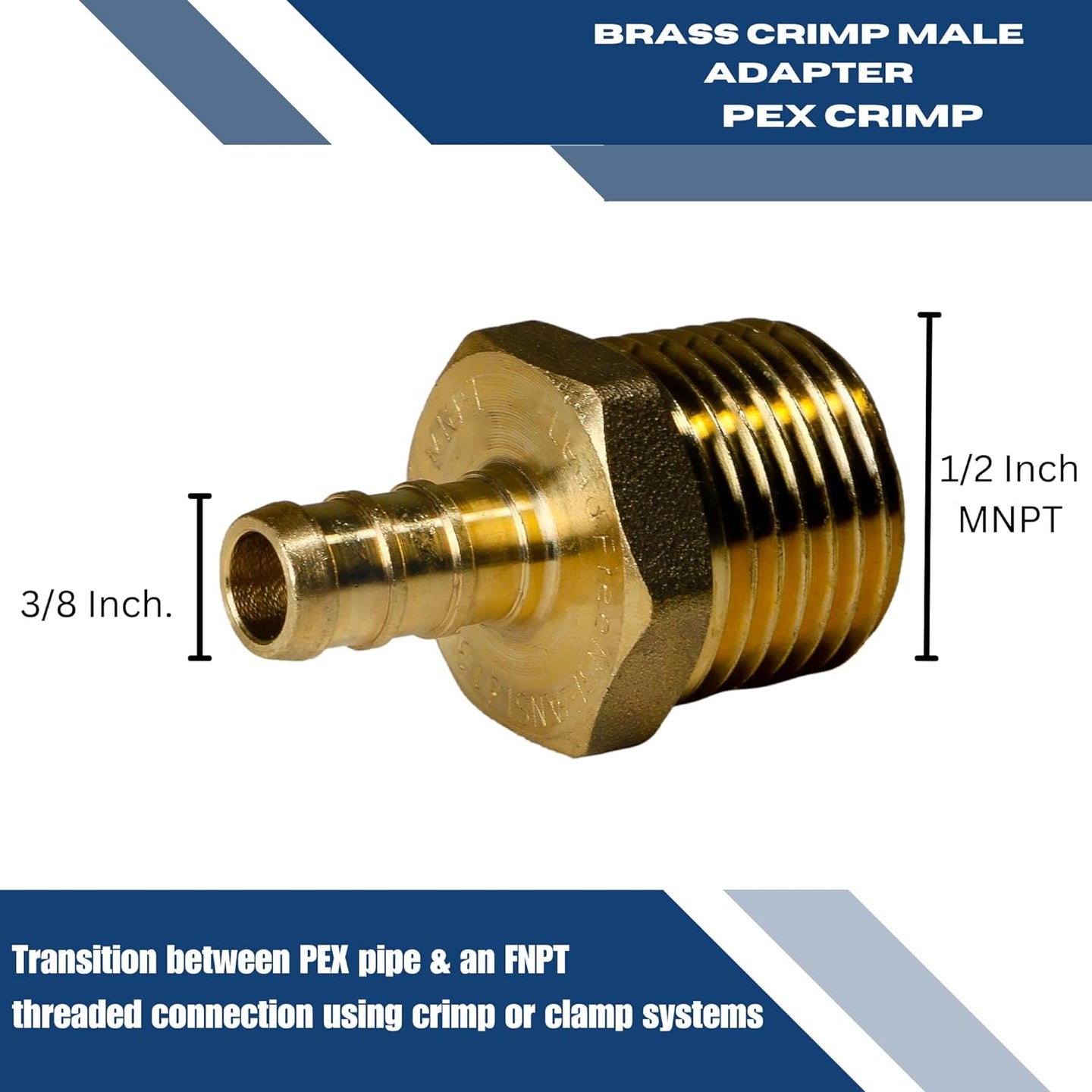 3/8 Inch PEX-B Barb Crimp X 1/2 Inch MALE NPT ADAPTER