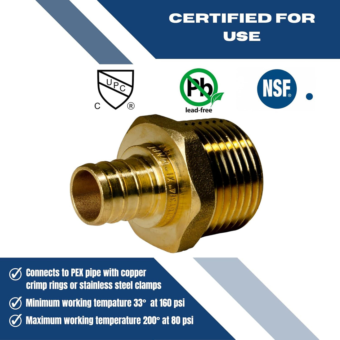 3/4 Inch PEX-B Barb Crimp X 1 Inch MALE NPT ADAPTER
