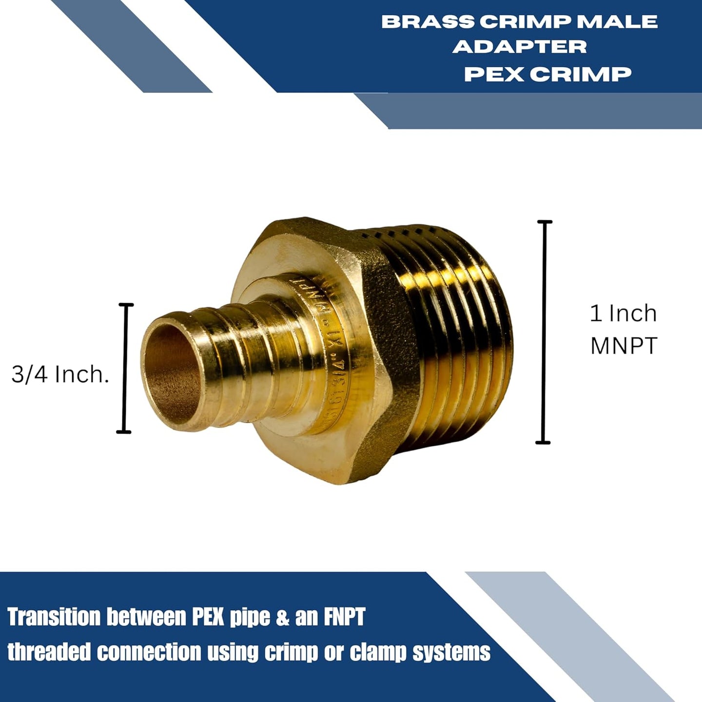 3/4 Inch PEX-B Barb Crimp X 1 Inch MALE NPT ADAPTER