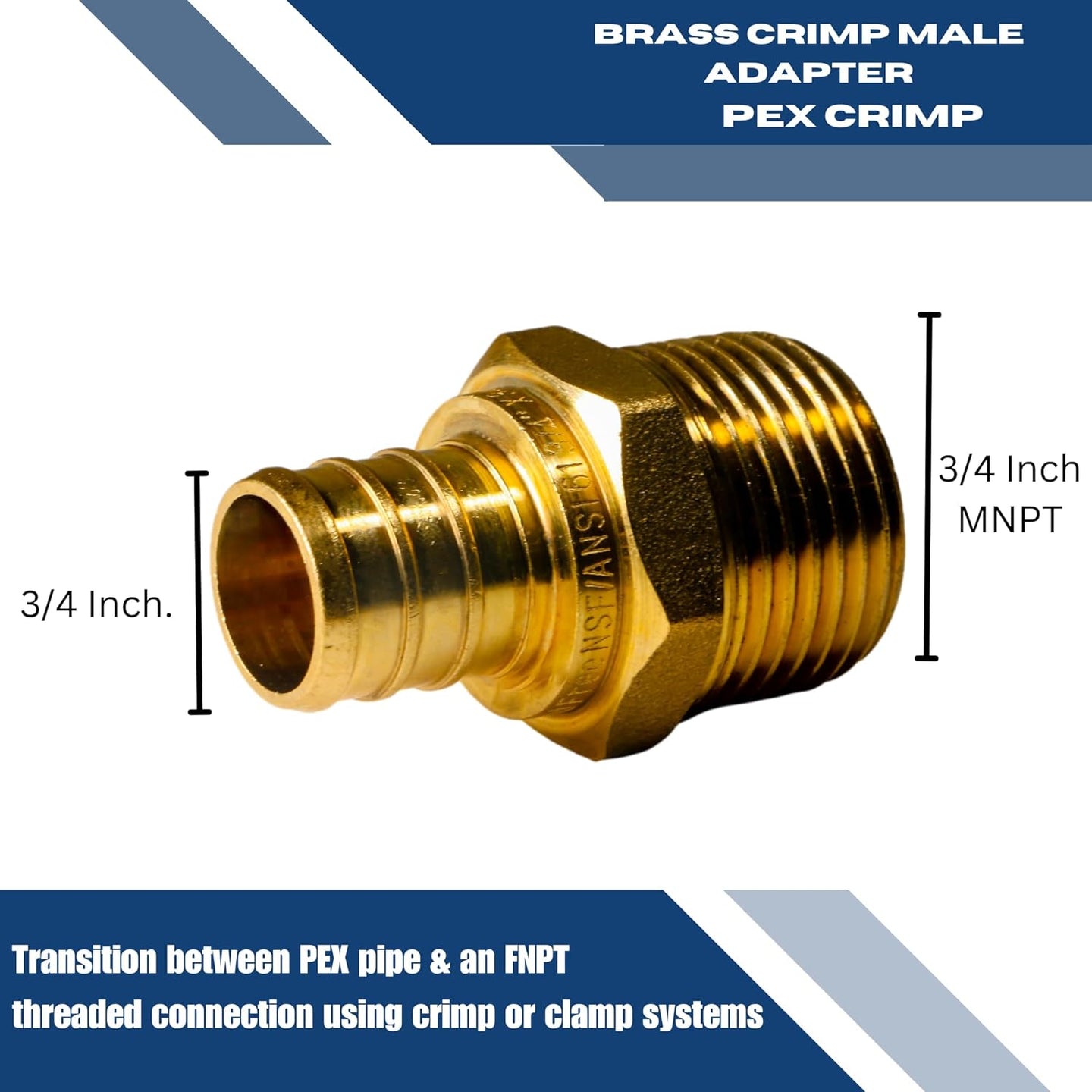 3/4 Inch PEX-B Barb Crimp X 3/4 Inch MALE NPT ADAPTER