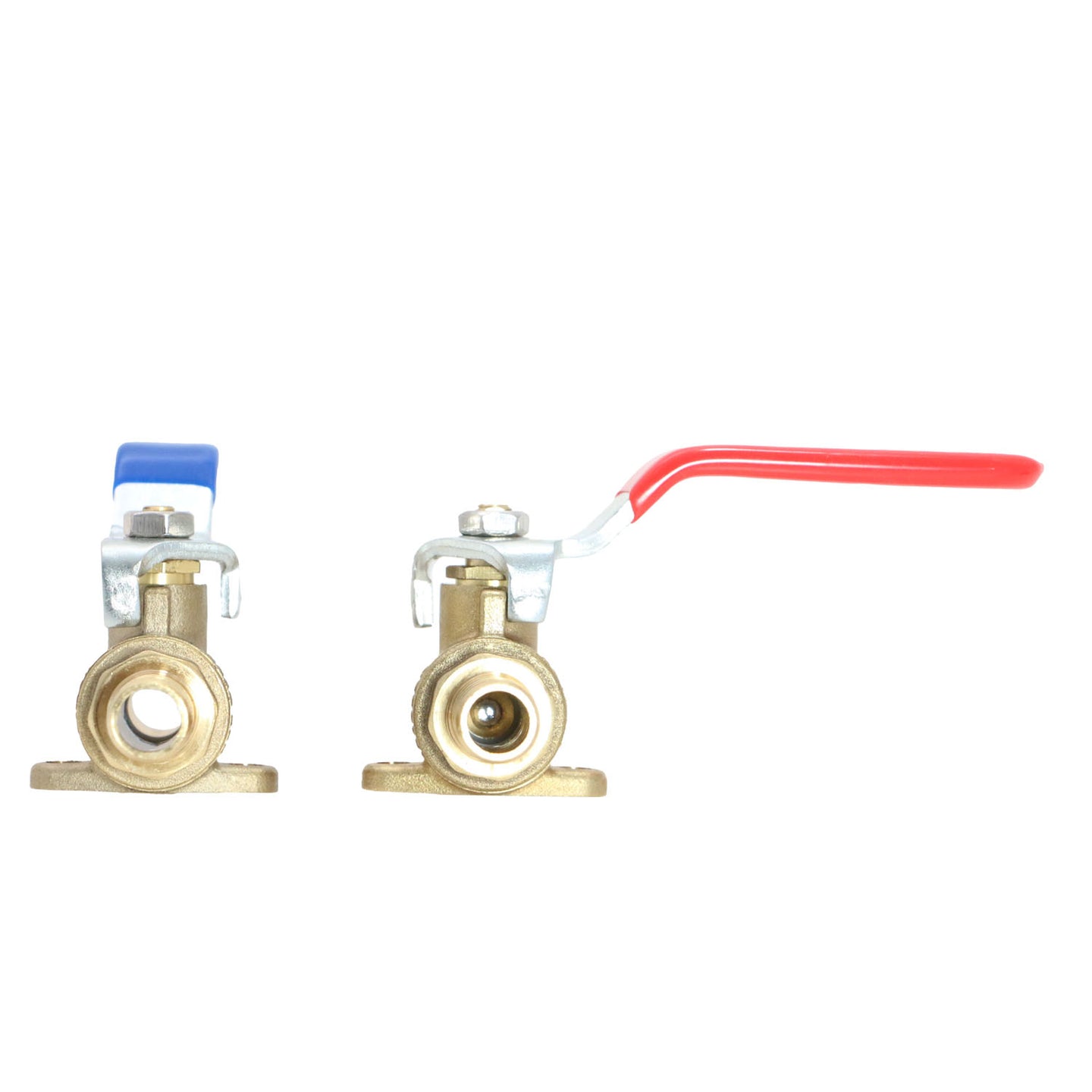 1/2 Inch PEX-B Barb Ball Valve With Drop Ear, Red and Blue