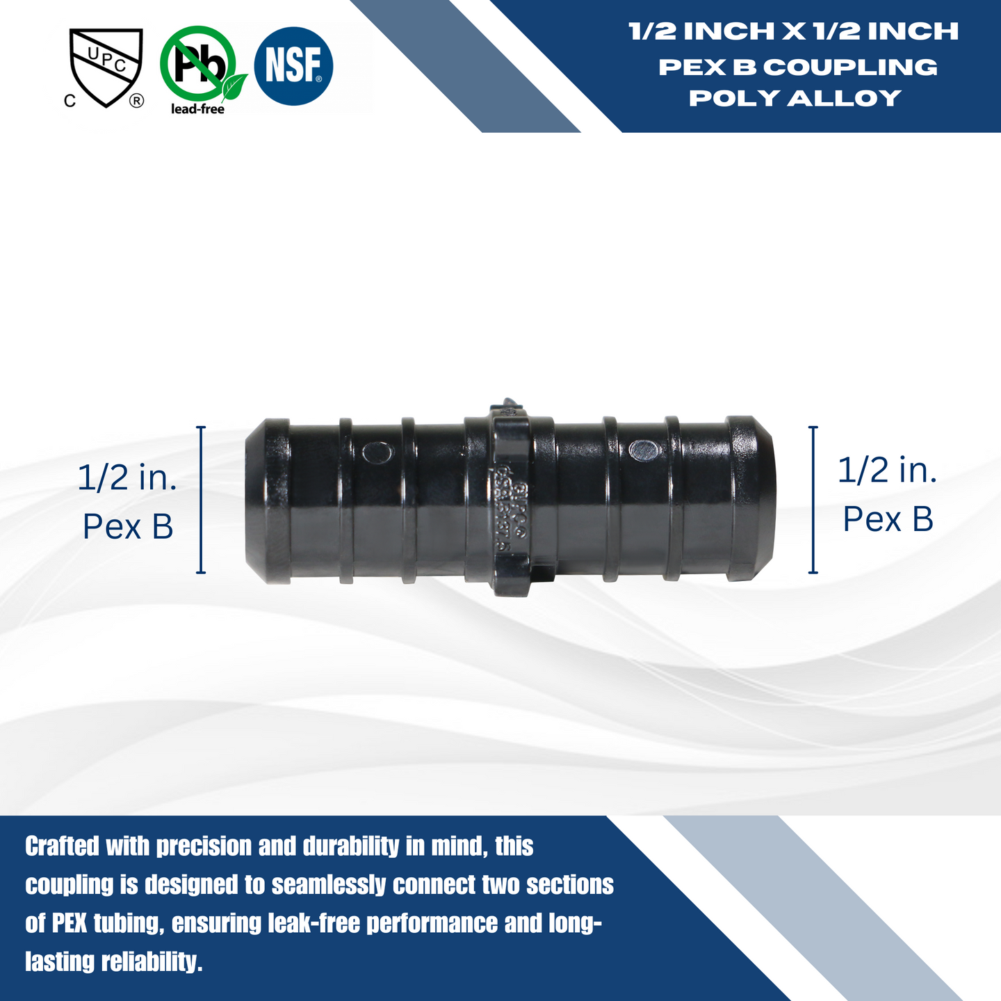 1/2 inch PEX-B Barb Crimp Poly Coupling