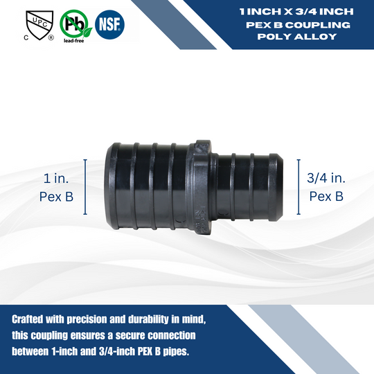 1 inch x 3/4 inch PEX-B Barb Crimp Poly Coupling