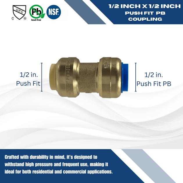 Push-to-Connect 1/2 Inch x 1/2 Inch PB Coupling
