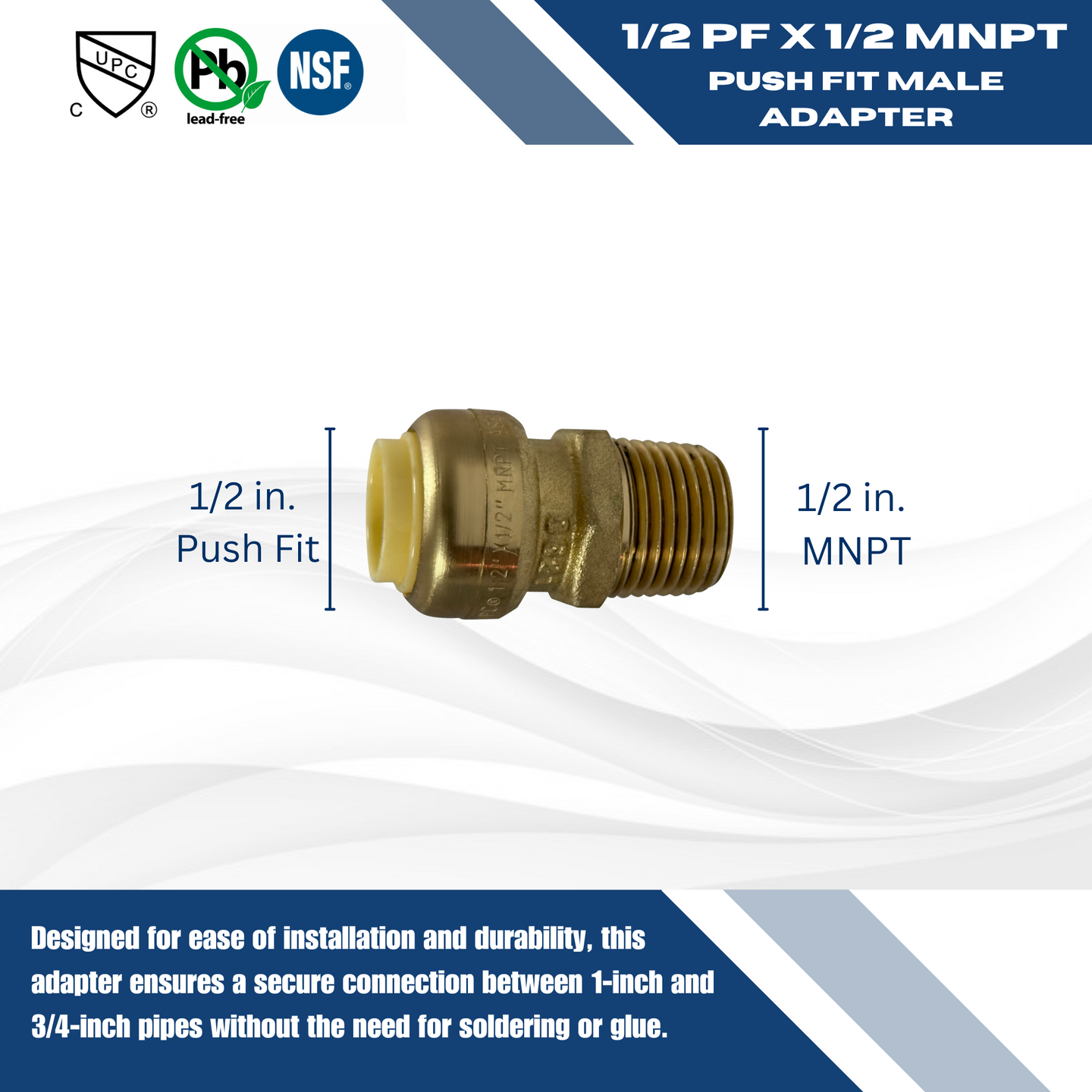 Push-to-Connect  1/2 Inch x 1/2 Inch Male Adapter