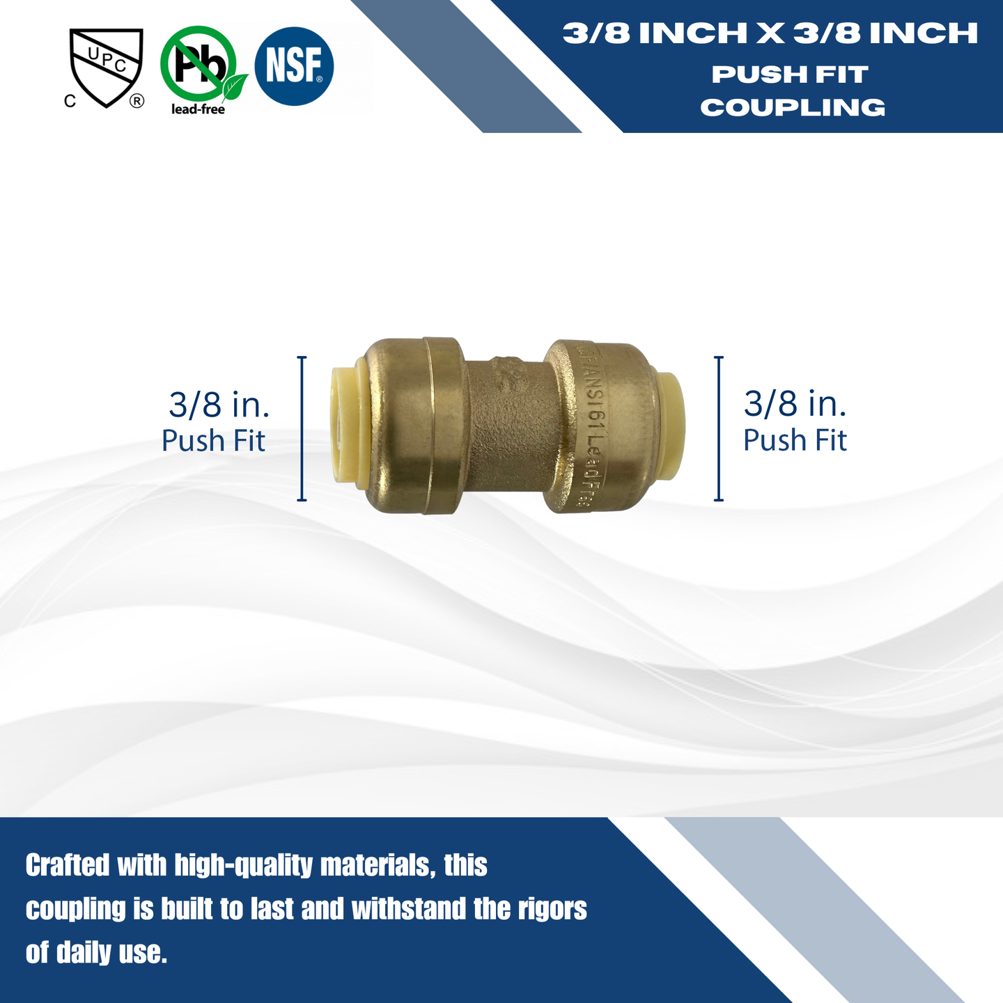 Push-to-Connect 3/8 Inch x 3/8 Inch Coupling
