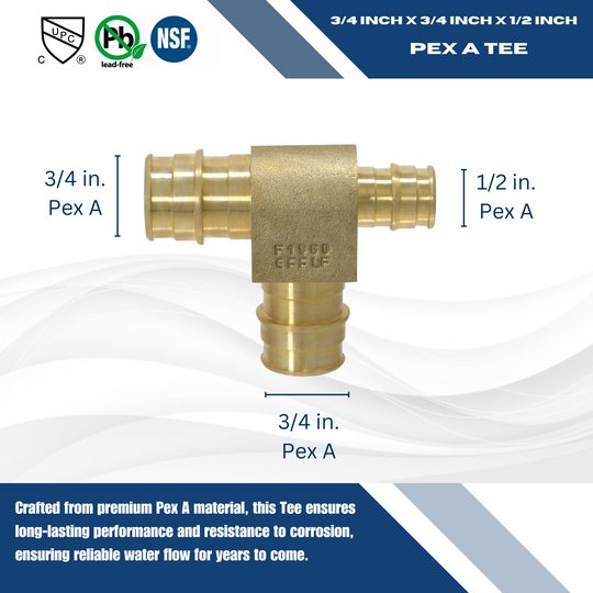3/4 Inch x 1/2 Inchx 3/4 Inch Pex-A Expansion Tee
