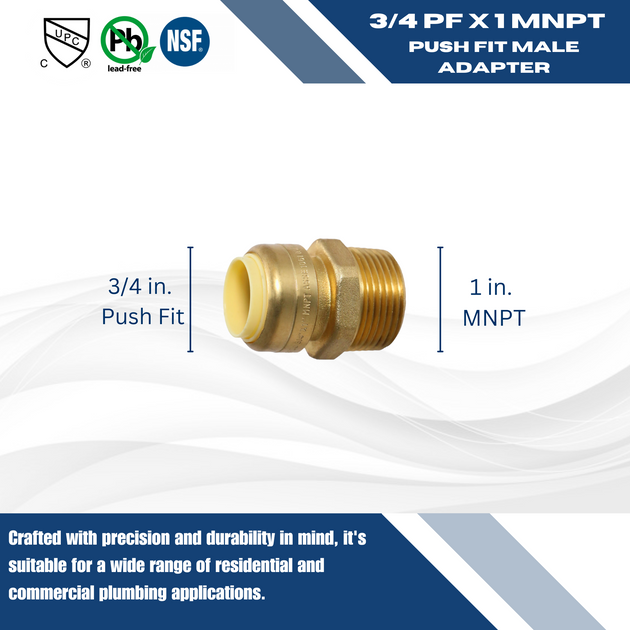 Push-to-Connect 3/4 Inch x 1 Inch Male Adapter