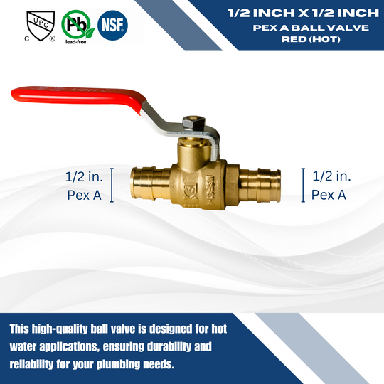 1/2 Inch Pex-A Expansion Ball Valve Hot (Red)