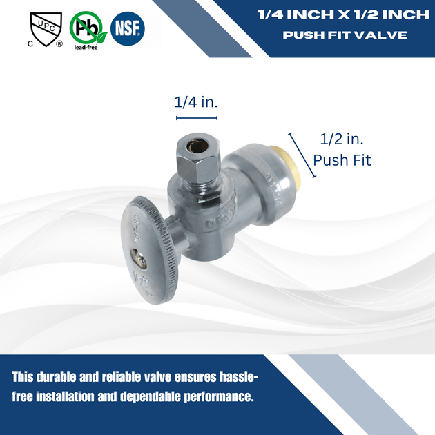 Push-to-Connect 1/2 x 1/4 inch Compression Angle Stop Valve