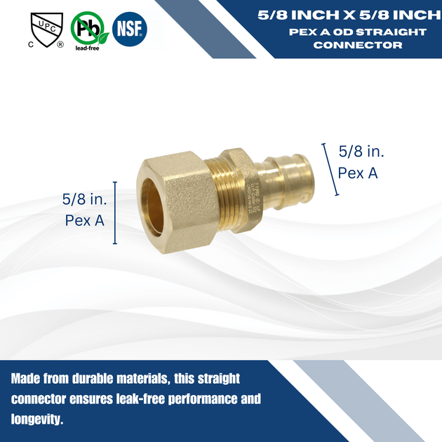 Pex-A Expansion 1/2 Inch x 5/8 Inch OD Straight Expansion Straight Transition Adapter