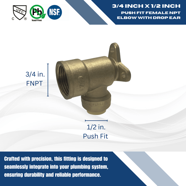 1/2 x 3/4 inch Push-to-Connect Female Elbow with Drop Ear