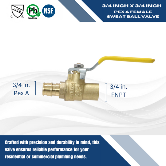 3/4 Inch x 3/4 Inch Pex-A Expansion Female Sweat Ball Valve