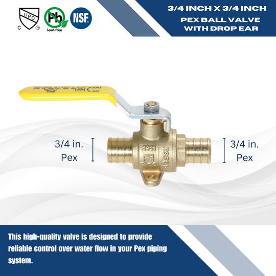 3/4 inch PEX-B Barb Crimp Ball Valve With Drop Ear