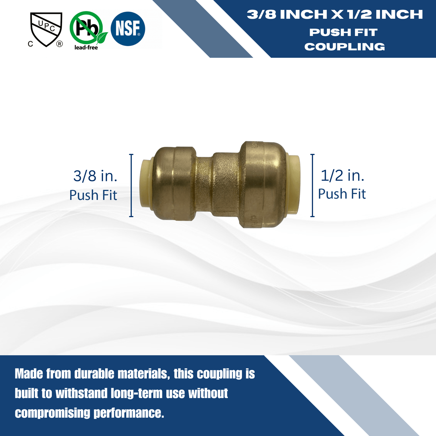 1/2 inch x 3/8 inch Push-to-Connect Reducing Coupling