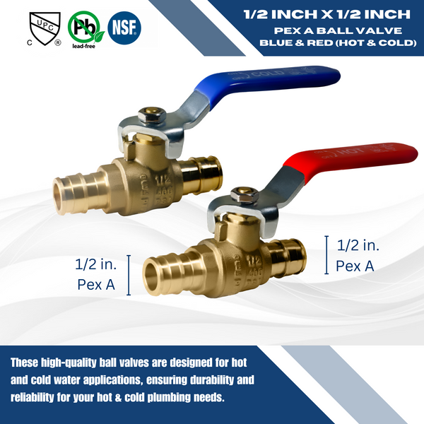 1/2 Inch Pex-A Expansion Ball Valve Hot & Cold (Red & Blue)