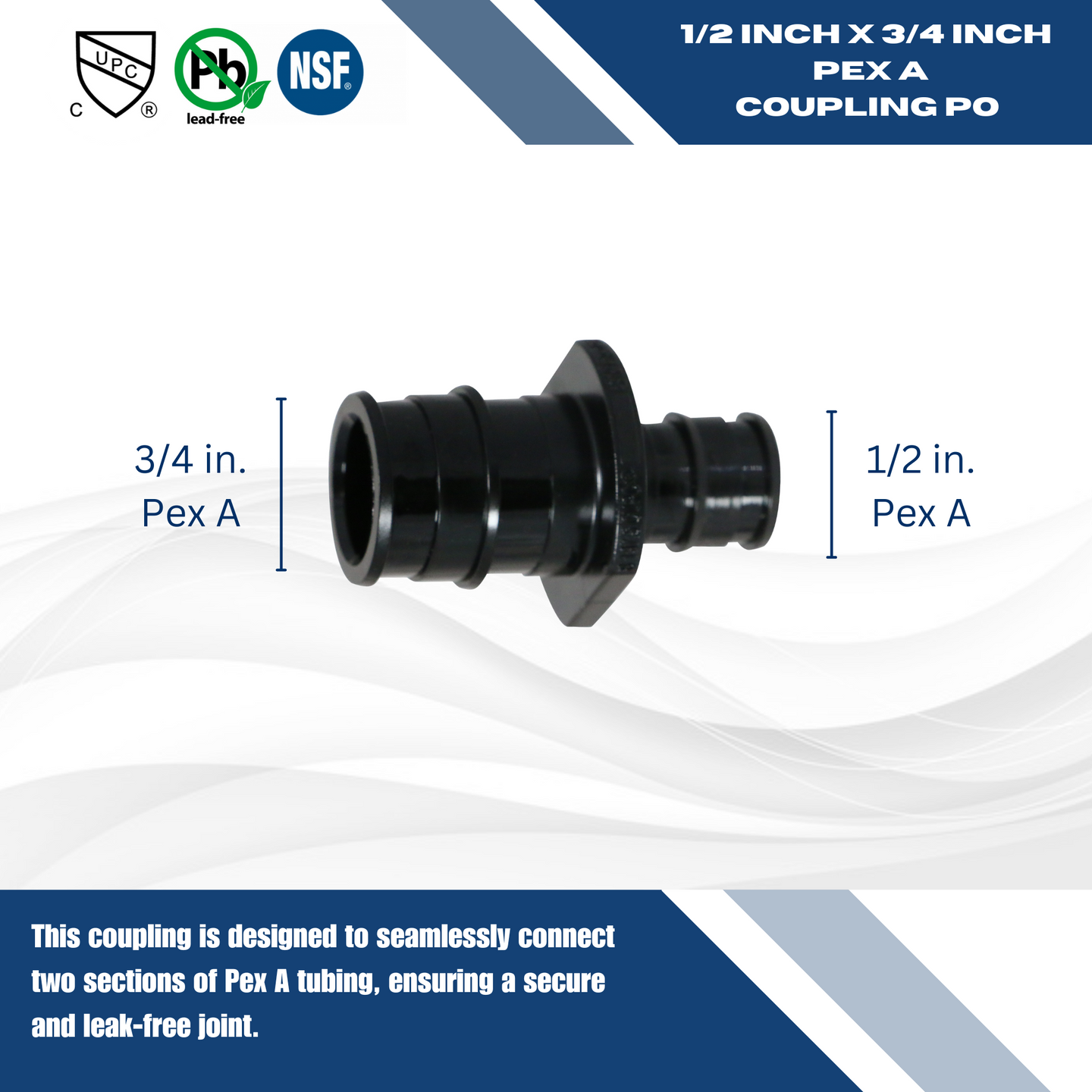 Pex-A Expansion 1/2 Inch x 3/4 Inch Coupling Poly, Pex-A F1960 Poly Coupling