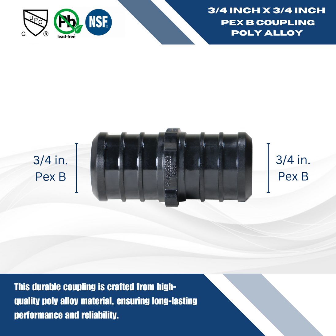 3/4 Inch PEX-B Barb Crimp Poly Alloy Coupling