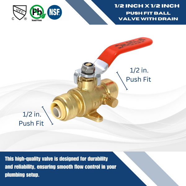 1/2 Inch Push-to-Connect Ball Valve with Drain and Drop Ear