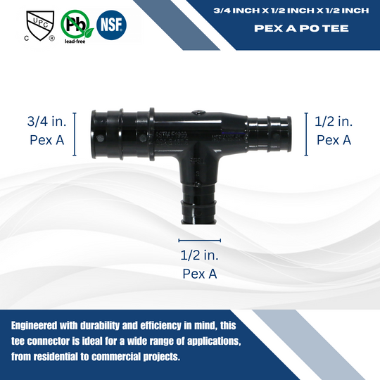 Pex-A Expansion 3/4 Inch x 1/2 Inch x 1/2 Inch Poly Tee, Pex-A F1960 Poly Tee