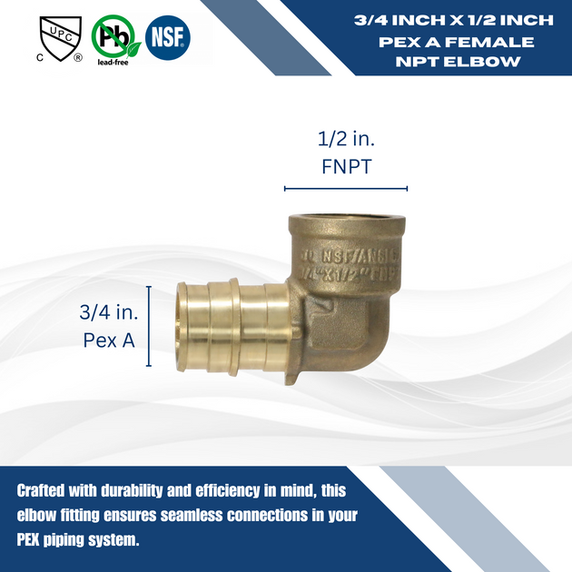 3/4 Inch x 1/2 Inch Pex-A Expansion Female NPT Elbow