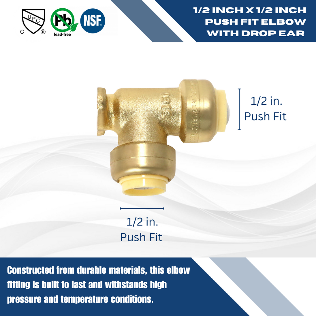 Push-to-Connect 1/2 Inch Elbow with Drop Ear