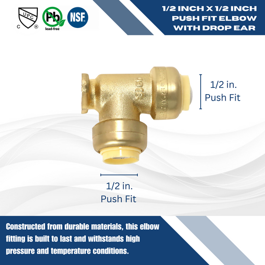 Push-to-Connect 1/2 Inch Elbow with Drop Ear
