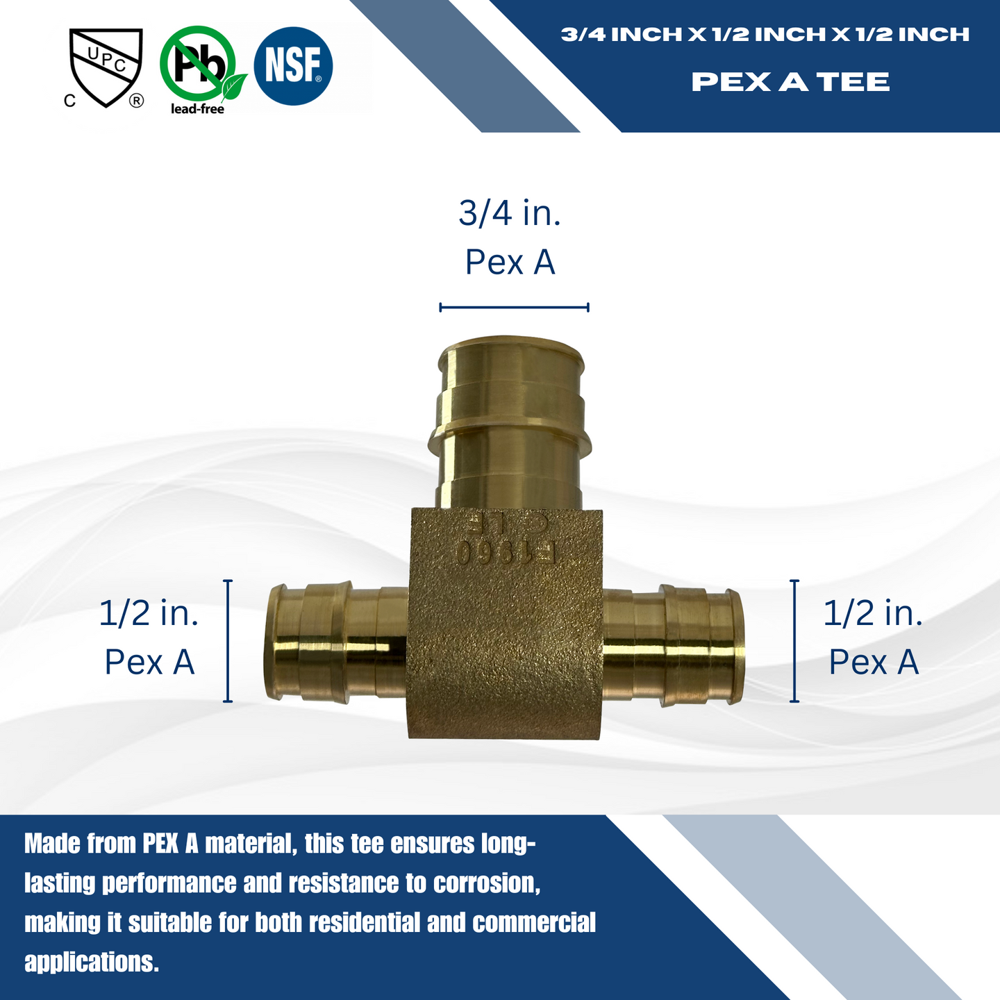 1/2 Inch x1/2 Inchx 3/4 Inch Pex-A Expansion Tee
