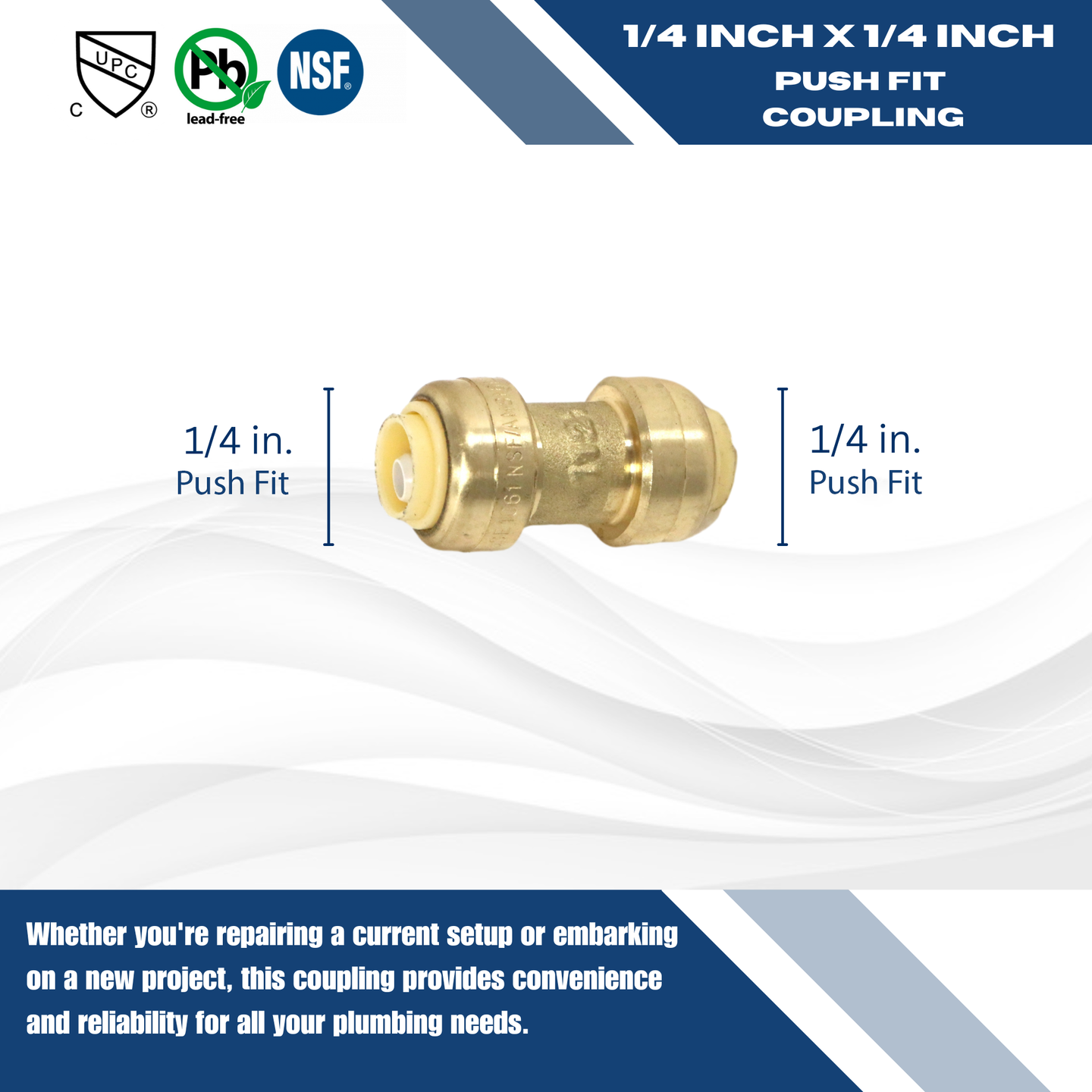 Push-to-Connect 1/4 Inch x 1/4 Inch Coupling