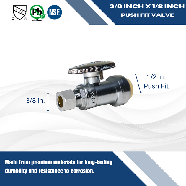 OD Compression Push-to-Connect 3/8 Inch x 1/2 Inch Straight Stop Valve