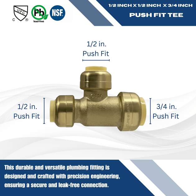 3/4 Inch x 1/2 Inch x 1/2 Inch Push-to-Connect Tee
