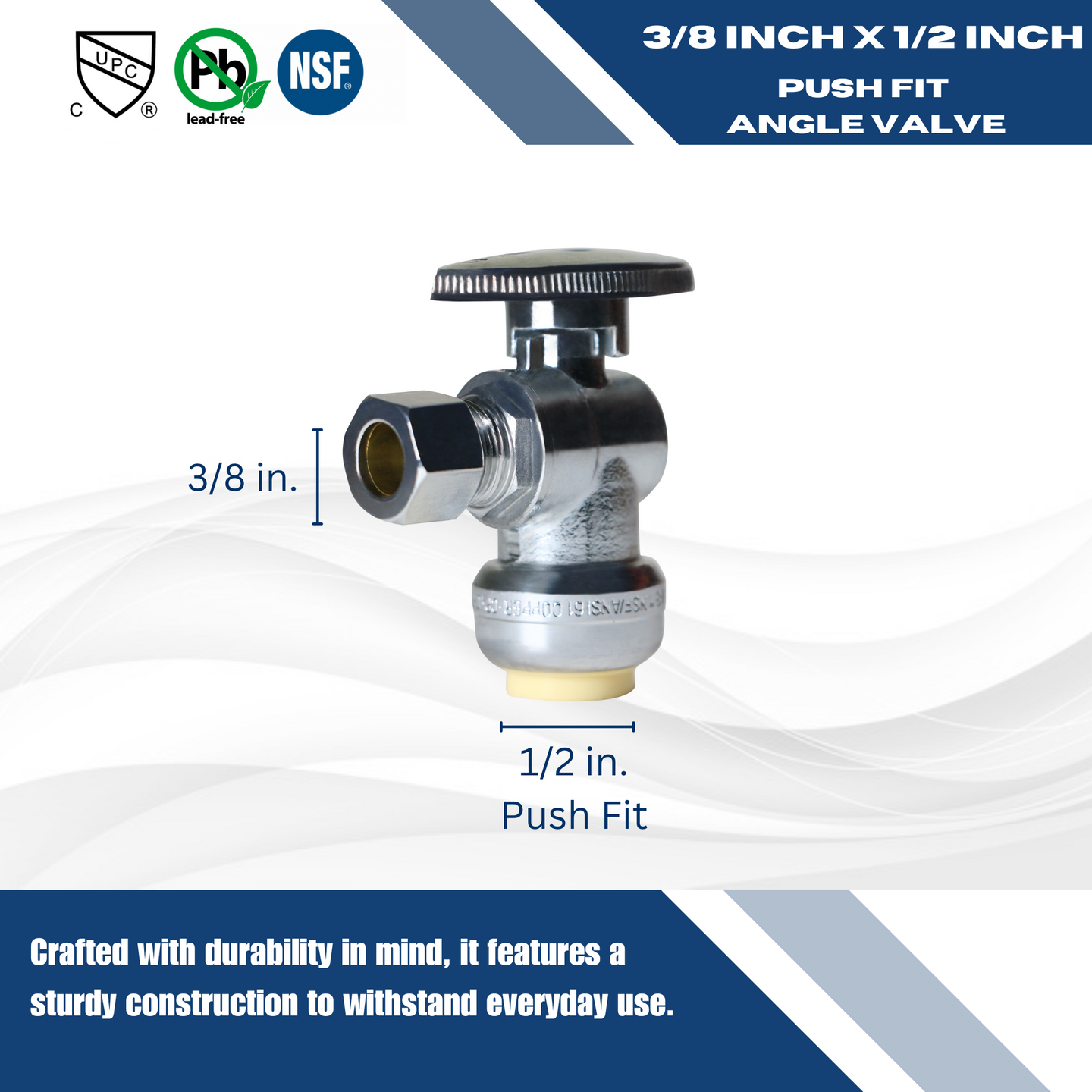 Push-to-Connect 1/2 x 3/8 Compression Angle Stop Valve