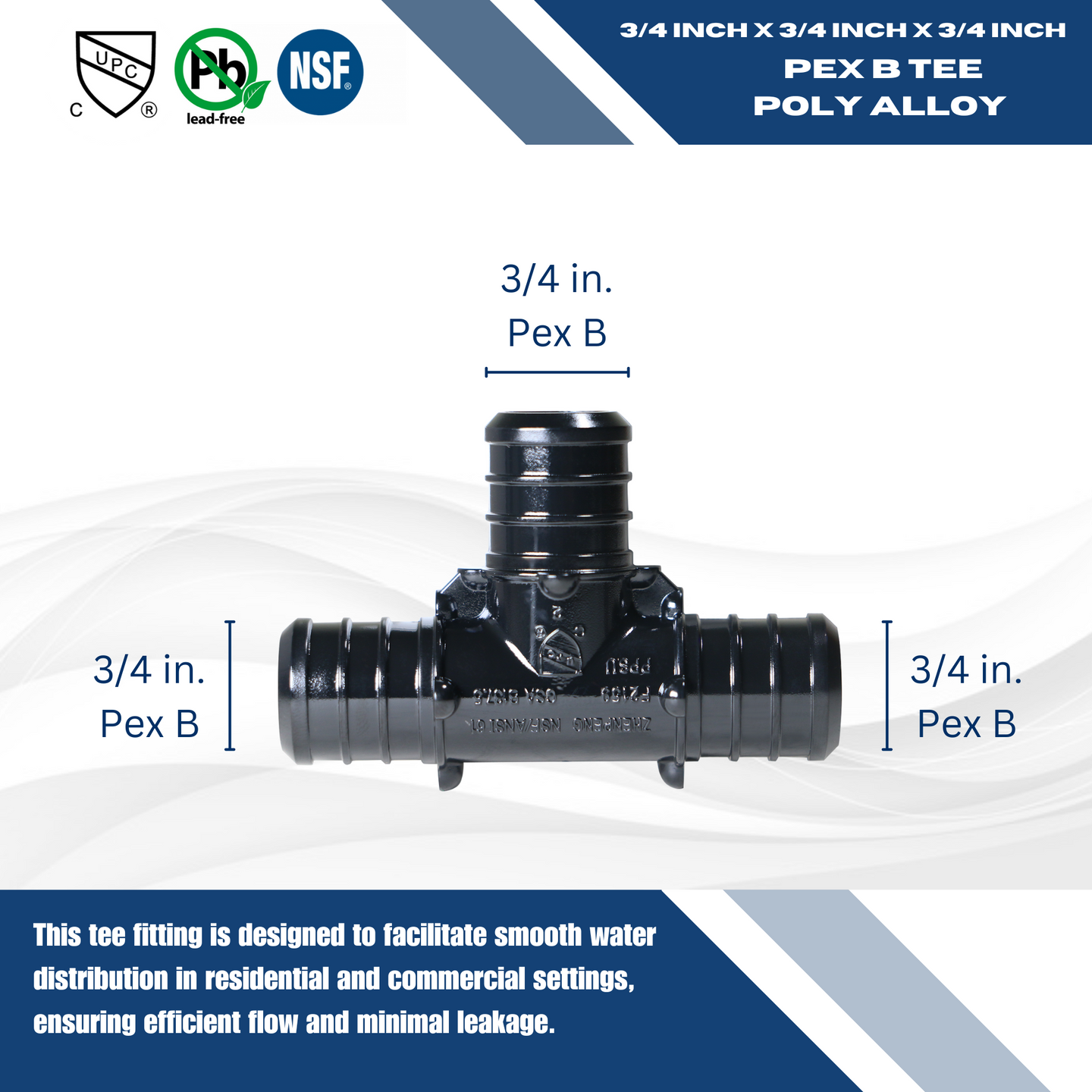 3/4 Inch PEX-B Barb Crimp Poly Alloy Tee