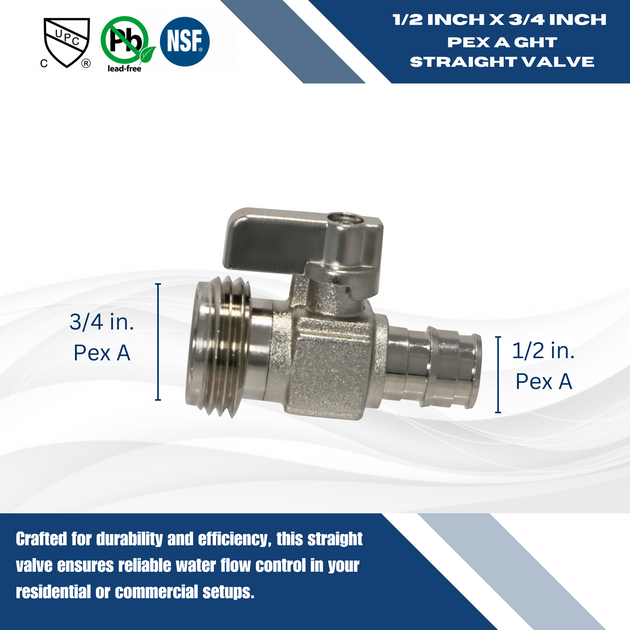 Pex-A Expansion 1/2 Inch x 3/4 Inch GHT Straight Valve