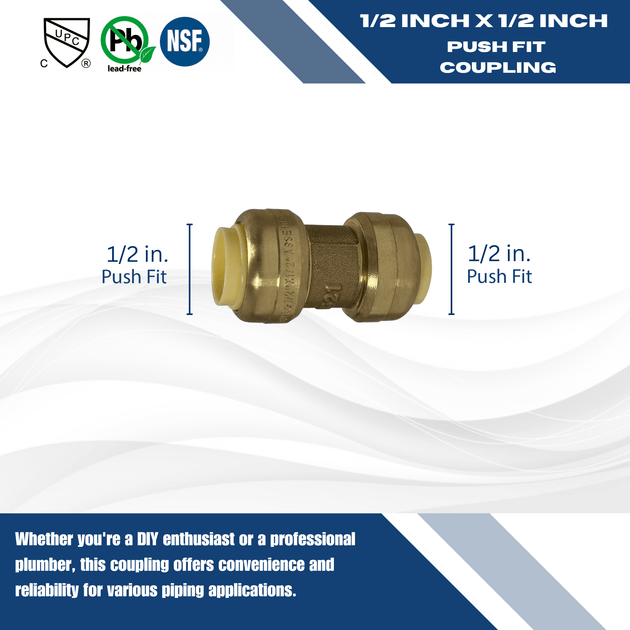 Push-to-Connect 1/2 Inch x 1/2 Inch Coupling