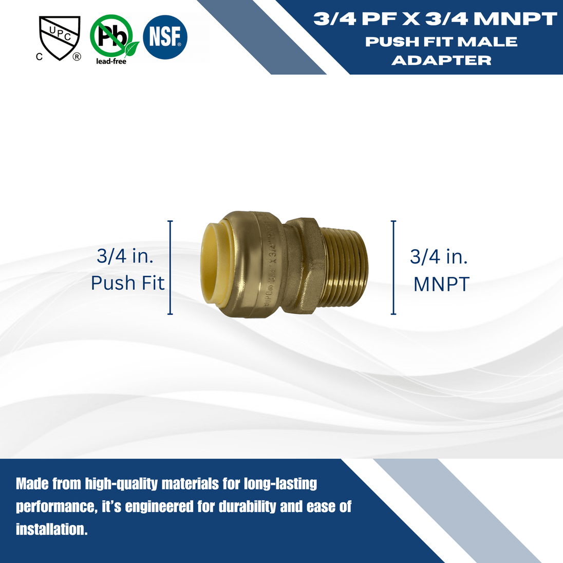 Push-to-Connect 1 Inch x 3/4 Inch Male Adapter