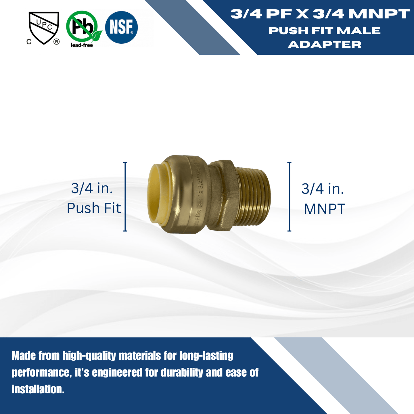Push-to-Connect 1 Inch x 3/4 Inch Male Adapter