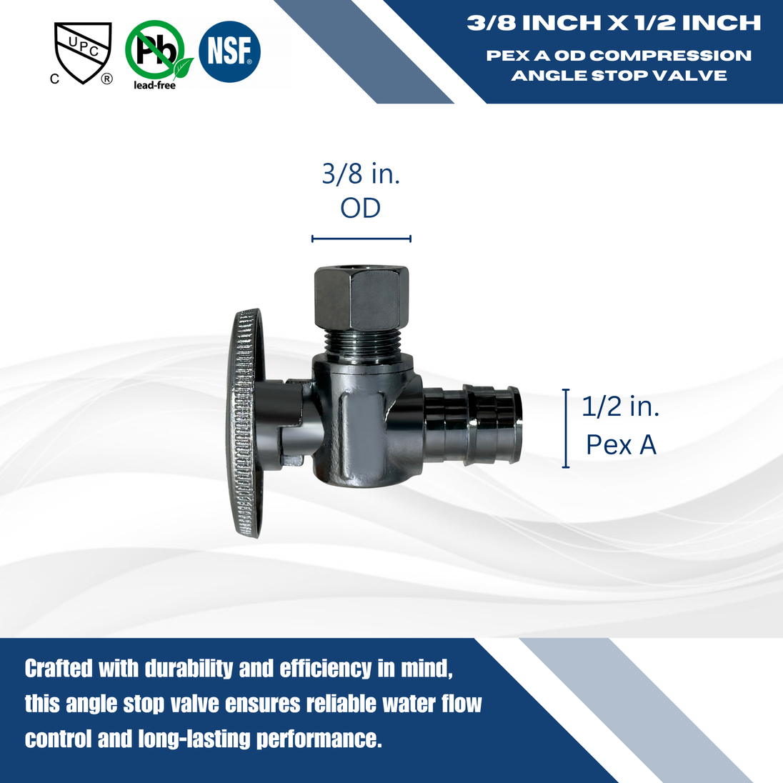 Pex-A Expansion 1/2 Inch x 3/8 Inch OD Compression Angle Stop Valve