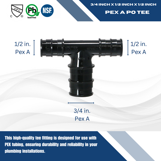 Pex-A Expansion 1/2 Inch x 1/2 Inch x 3/4 Inch Poly Tee