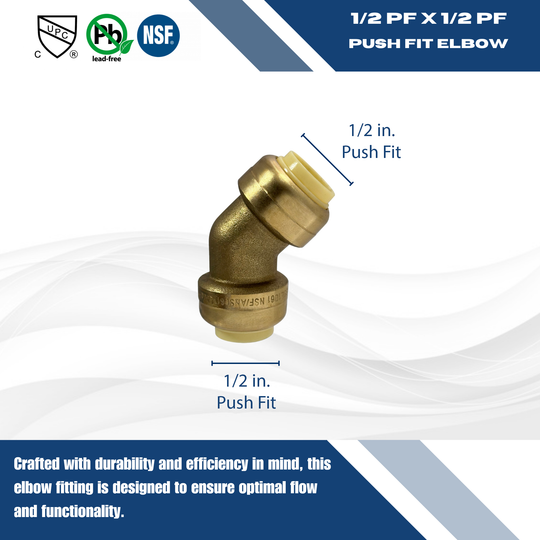 Push-to-Connect 1/2 Inch x 1/2 Inch 45 Degree Elbow
