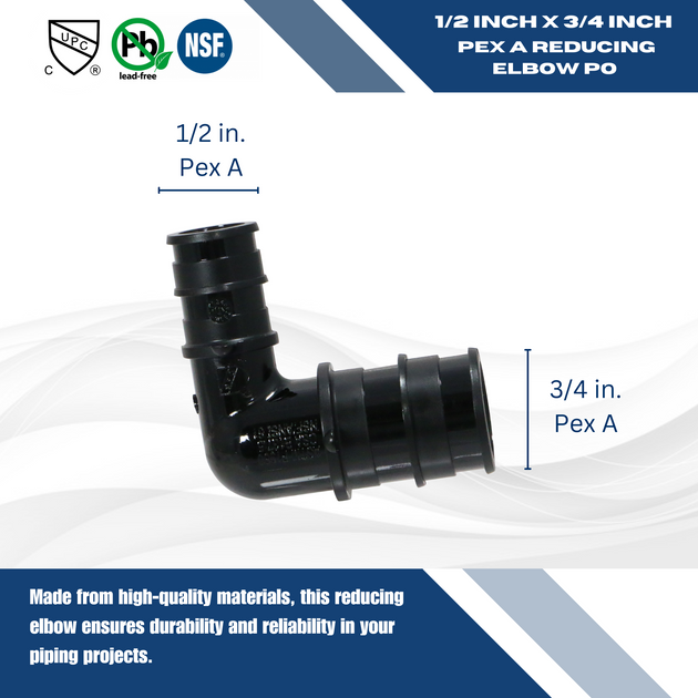Pex-A Expansion 1/2 Inch x 3/4 Inch Elbow Poly, Pex-A F1960 Poly Elbow