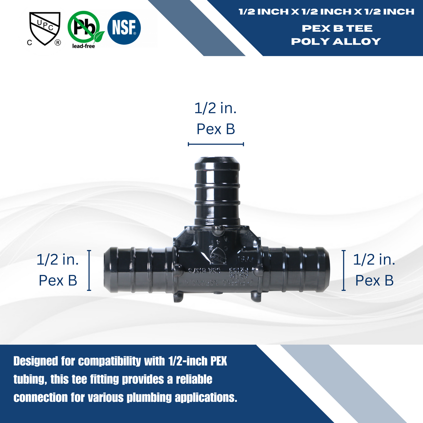 1/2 Inch PEX-B Barb Crimp Poly Alloy Tee