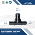 1/2 Inch X 1/2 Inch X 3/4 Inch PEX-B Barb Crimp Poly Alloy Tee