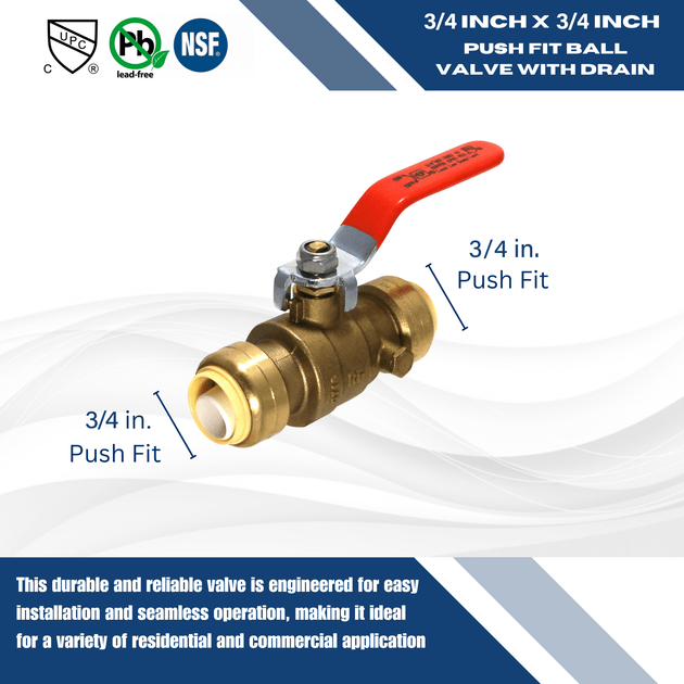 3/4 inch Push-to-Connect Ball Valve with Drain