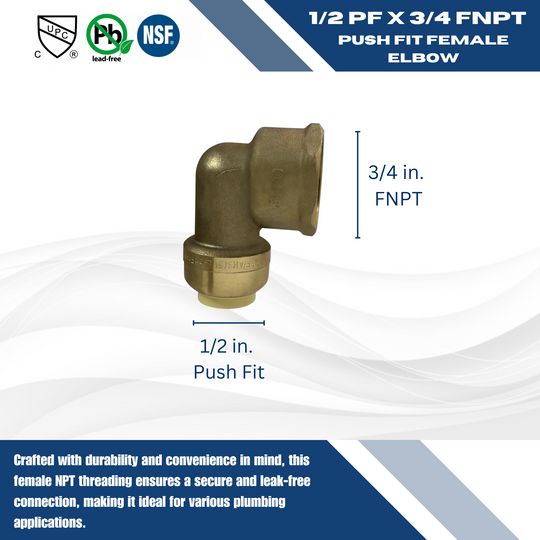Push-to-Connect 1/2 Inch x 3/4 Inch Female Elbow