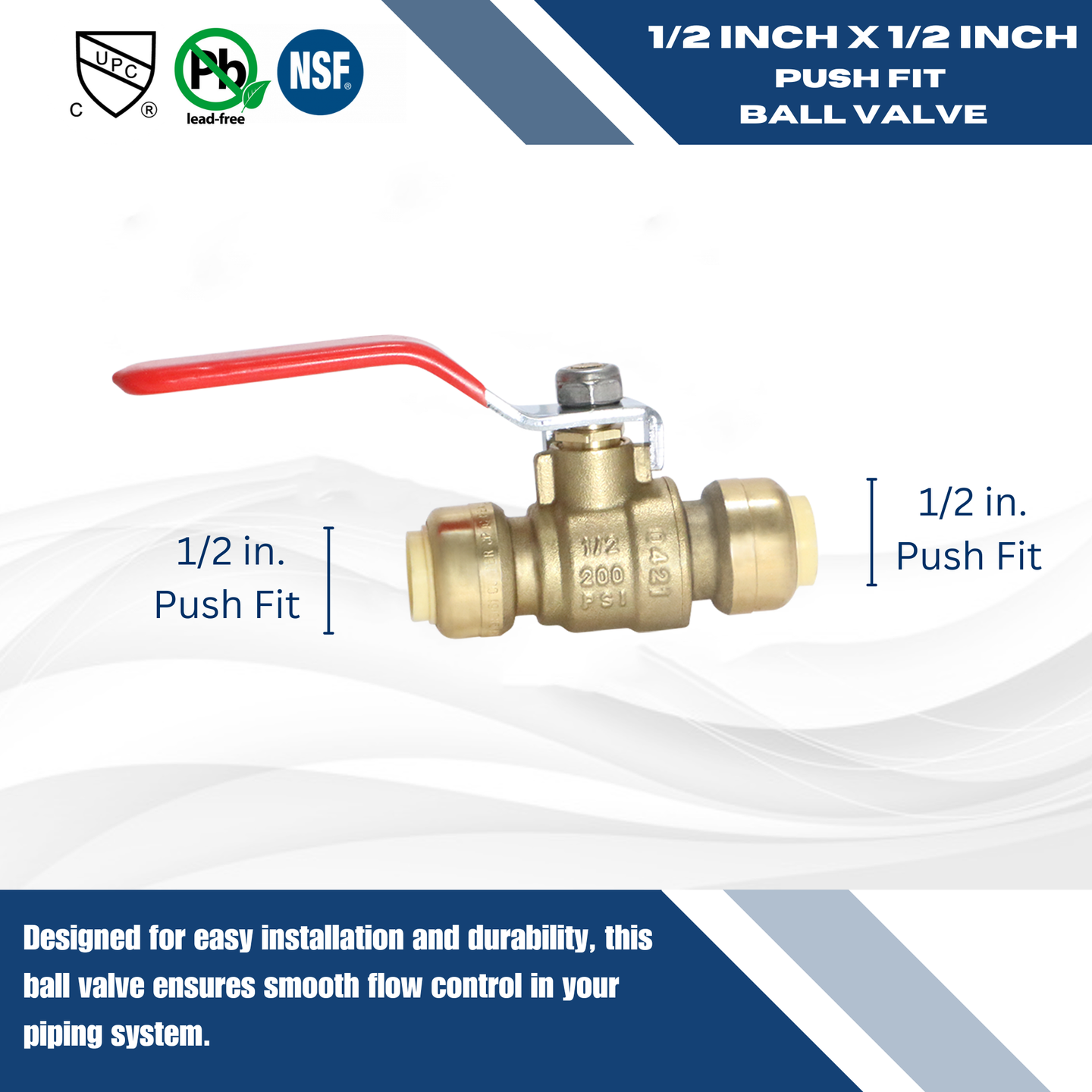 1/2 inch Push-to-Connect Ball Valve, Red (Hot)